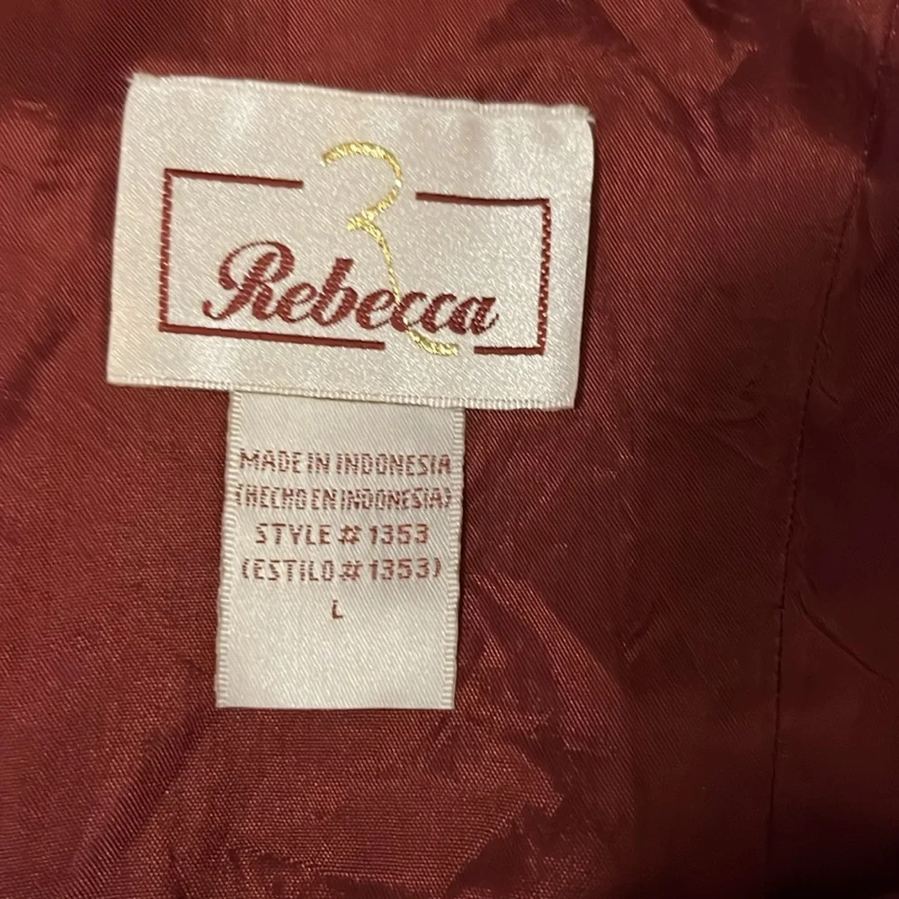 Rebecca Women’s Burgundy Merlot Dark Red Beaded Satin Sheer Formal Prom Gown L